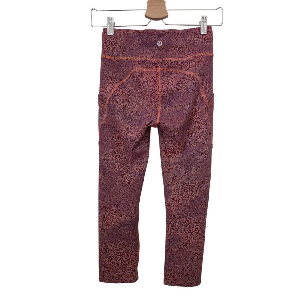 Lululemon Invigorate High-Rise Crop Orange Crackle Glaze Athletic Leggings Sz 4 - Picture 2 of 8